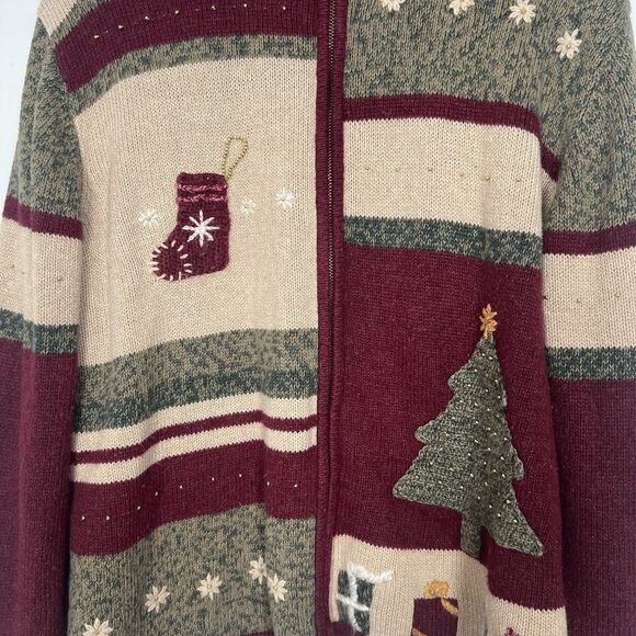 Christopher & Banks XL Christmas Sweater Hand Embroidered Tree Stockings Gifts - Picture 3 of 10